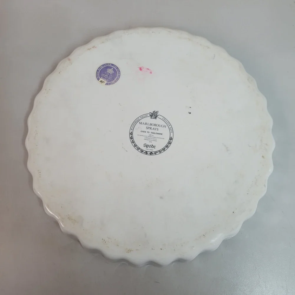 Spode Marlborough Sprays Oven to Tableware Tart Quiche Pie Dish‎ Floral Pink Rim